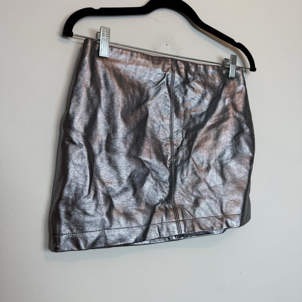 Hollister metallic faux leather mini skirt gunmetal SM rave festival grunge - Picture 2 of 6